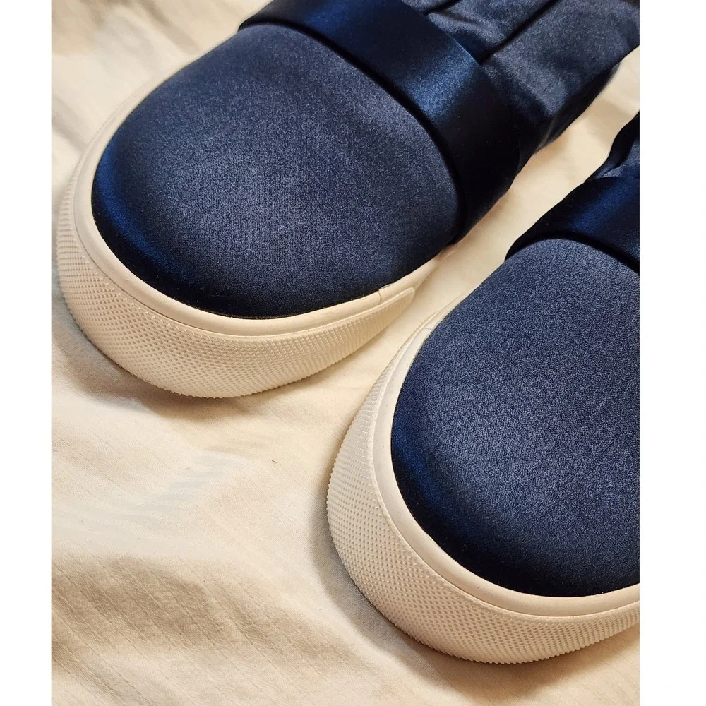 Louise et Cie Buca Navy Blue Satin Ruffle Slip On Sneakers Women's Size 10M